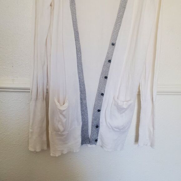 J. Crew Cardigan Size M Ivory With Silver Trim Button Closure Pima Cotton Wool - Picture 4 of 14